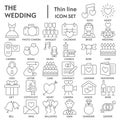 Wedding thin line SIGNED icon set, love symbols collection, vector sketches, logo illustrations, marriage signs linear