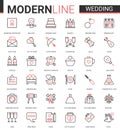 Wedding thin red black line icon vector illustration set for wedding ceremony and bridal party organization, linear Royalty Free Stock Photo