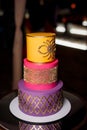 Wedding tiered cake in  maracan style colors Royalty Free Stock Photo