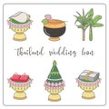 Wedding timeline thai icons set. thailand wedding ceremony icon