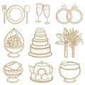 Wedding timeline thai icons set. thailand wedding ceremony icon.