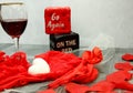 Red lingerie for valentines, active dice for play, red wine, Royalty Free Stock Photo