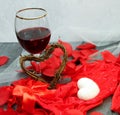 Red lingerie for valentines, active dice for play, red wine, Royalty Free Stock Photo