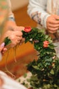 Wedding traditions in Ukraine, periwinkle wreath for the bride on her wedding day from her parents Royalty Free Stock Photo