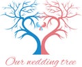 The wedding tree in the shape a heart with two birds Royalty Free Stock Photo