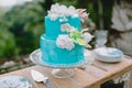 Wedding turquoise cake with sugar flowers. Wedding catering