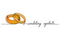 Wedding update simple vector rings card,sketch, web banner, background. One continuous line drawing illustration with