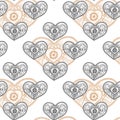 Wedding valentine vector seamless pattern with lacy figured handwritten hearts Royalty Free Stock Photo