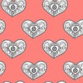 Wedding valentine vector seamless pattern with lacy figured handwritten hearts Royalty Free Stock Photo