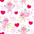 Wedding and Valentines Day day seamless texture with lovely cupids and hearts. Vector illustration