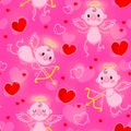 Wedding and Valentines Day day seamless texture with lovely cupids and hearts. Vector illustration