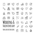 Wedding and Valentines day vector icons set