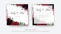 Wedding vector Floral invite, invitation save the date card design. Watercolor style drawn Red wine rose flower, burgundy Royalty Free Stock Photo