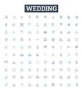 Wedding vector line icons set. Marriage, Nuptials, Ceremony, Bride, Groom, Vows, Celebration illustration outline Royalty Free Stock Photo