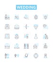Wedding vector line icons set. Marriage, Nuptials, Ceremony, Bride, Groom, Vows, Celebration illustration outline Royalty Free Stock Photo