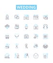 Wedding vector line icons set. Marriage, Nuptials, Ceremony, Bride, Groom, Vows, Celebration illustration outline Royalty Free Stock Photo