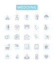 Wedding vector line icons set. Marriage, Nuptials, Ceremony, Bride, Groom, Vows, Celebration illustration outline