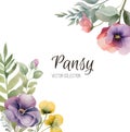 Wedding violet pansy floral Save the Date set. Vector purple spring flowers boho invitation card. Watercolor template Royalty Free Stock Photo