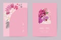 Wedding watercolor floral vector card, dry tropic flowers, dried palm leaves invitation Royalty Free Stock Photo