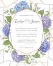 Wedding, watercolor flower card.Leaves, blooming branches eucalyptus, gaultheria, salal, chamaelaucium, seasonal fern.Blue, purple