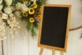 Wedding welcome board wooden frame with flowers decoration