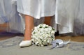 Wedding flowers and white shoe