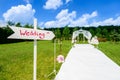 Wedding wooden arrow sign Royalty Free Stock Photo