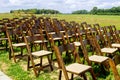 Wedding wooden chairs in rustic countryside style Royalty Free Stock Photo