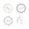 Wedding wreaths, circle laurels logos. Vintage monogram vector collection. Modern frame, minimalistic Royalty Free Stock Photo