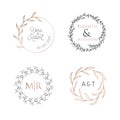 Wedding wreaths, laurels logos. Luxury monogram vector collection. Modern frame, minimalistic floral Royalty Free Stock Photo