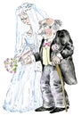 Wedding of young bride and old groom Royalty Free Stock Photo