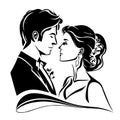 Wedding, young couple of lovers, just married black vector stencil template.