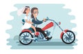 Wedding young couple riding the motorcycle