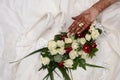 Weddinge morocco.White Bridal details-Women hand with red henna