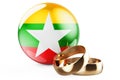 Weddings in Myanmar concept. Wedding rings with Myanmar flag. 3D rendering Royalty Free Stock Photo