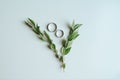 Weddings rings between green leafs Royalty Free Stock Photo