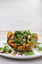 Wedge baked of pumpkin with arugula and cheese Royalty Free Stock Photo