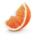 Wedge of blood red orange citrus fruit isolated on white