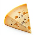 A wedge of cheese with holes and dark specks, showcasing its texture and color Royalty Free Stock Photo
