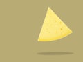 Wedge of creamy Tilsit cheese floating in air on beige brown background. Healthy diet dairy products Royalty Free Stock Photo