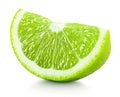 Wedge of green lime citrus fruit isolated on white