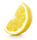 Wedge of yellow lemon citrus fruit isolated on white Royalty Free Stock Photo