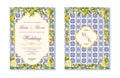 Italian Wedding Invitation with Lemons and Ceramic Tiles, Amalfi Coast Inspired Wedding Invitation Template