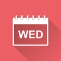 Wednesday calendar page pictogram icon. Simple flat pictogram for business, marketing internet concept on red background with lon