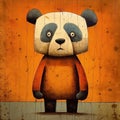 Edgy Caricature Of A Panda Bear On Orange Background