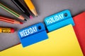 WEEKDAY and HOLIDAY. Folder Register of Card Index. Colored pencils and paper