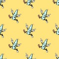 WEEKEND CALL CARTOON BOTTLE COLOR SEAMLESS PATTERN YELLOW