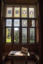 Stained glass window in Loppem Castle Bruges Royalty Free Stock Photo