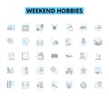 Weekend hobbies linear icons set. Biking, Cooking, Dancing, Drawing, Fishing, Gardening, Hiking line vector and concept