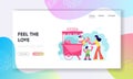 Weekend Leisure Website Landing Page, Mother Buying Ice Cream to Son Holding Air Balloon in Hand in Stall on Street or Park